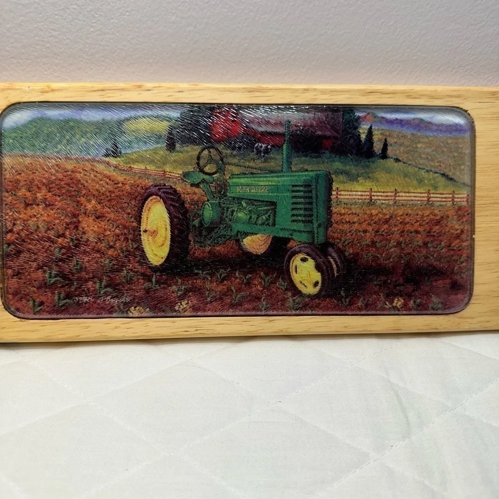Vintage Farm Truck Glass Wall Hanging Wood Board Leather Strap Hanger Art Decor